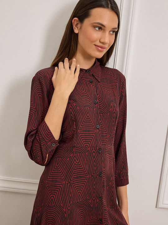 Midi Σεμιζιέ Φόρεμα με Μανίκι 3/4 Burgundy