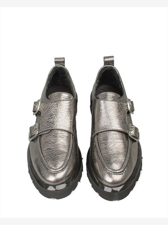 Leather Women's Loafers in Silver Color