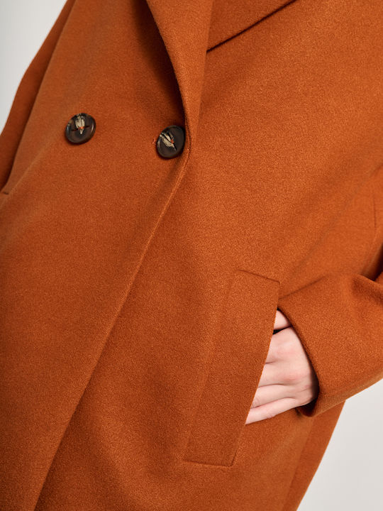 Carmela Γυναικείο Burnt Orange Παλτό με Κουμπιά