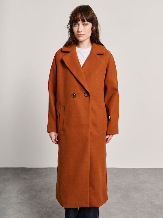 Carmela Γυναικείο Burnt Orange Παλτό με Κουμπιά