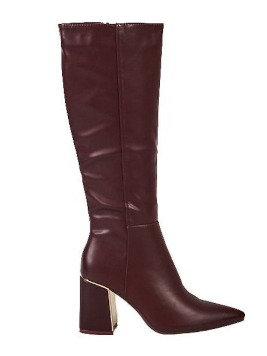 High Heel Women's Boots with Zipper Burgundy