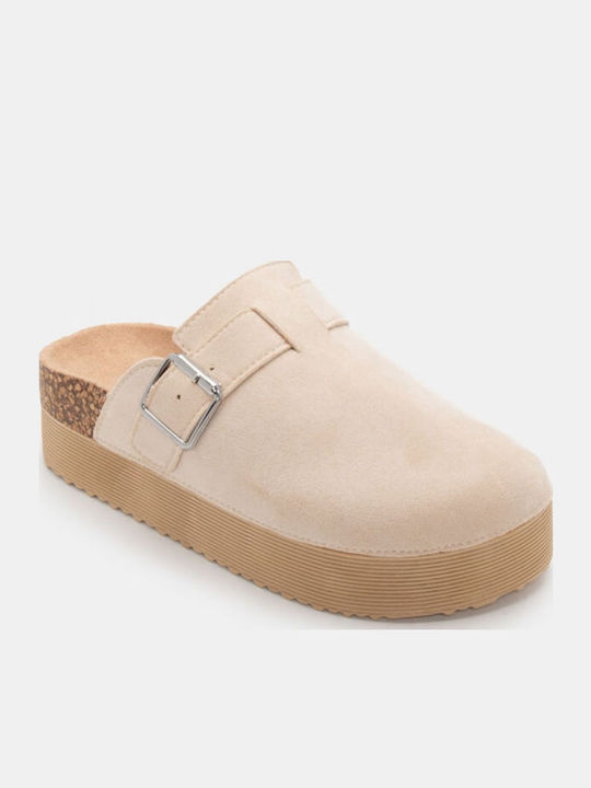 Leather Winter Women's Slippers Beige