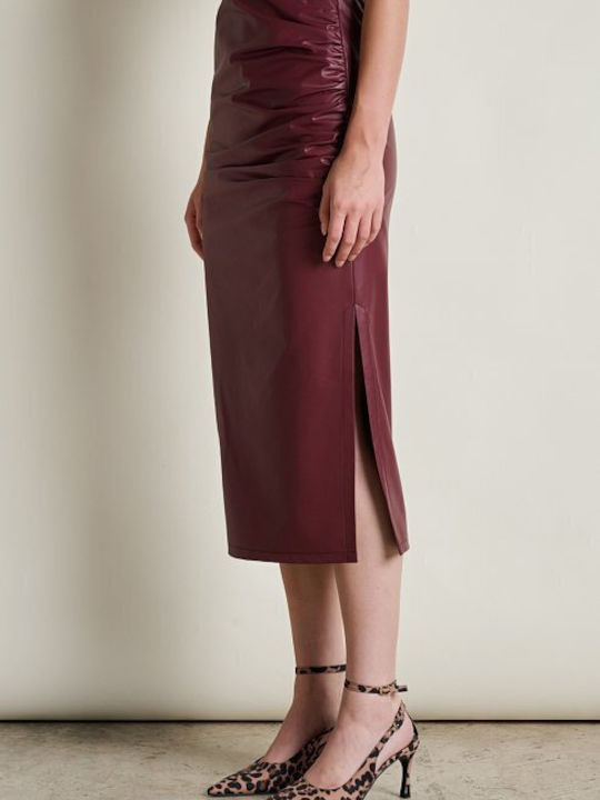 Leather High-waisted Midi Skirt Bordeaux
