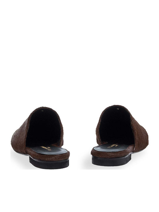 Leder Mules mit Absatz in Braun Farbe