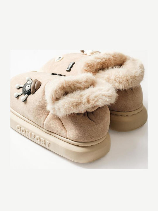 Geschlossene Damen Hausschuhe Beige
