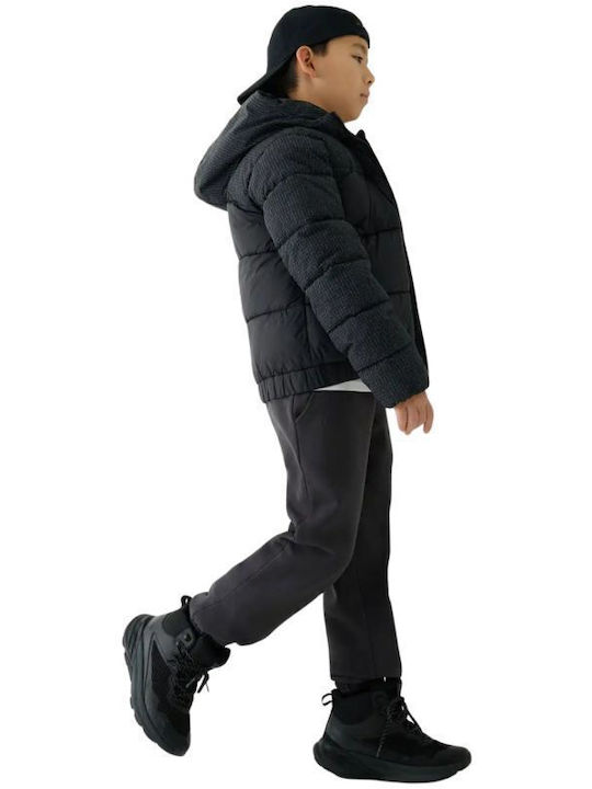 Kids Quilted Short Jacket with Lining and Hood Black