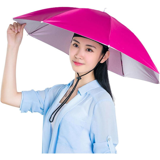 Umbrelă de Cap Flippy Diametru 69 Cm Curea Reglabilă pentru Cap Protecție UV și Ploaie Roz