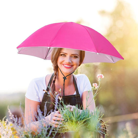 Umbrelă de Cap Flippy Diametru 69 Cm Curea Reglabilă pentru Cap Protecție UV și Ploaie Roz