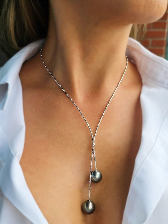 Necklace 18k White Gold Elements Black Pearls South Sea F126564
