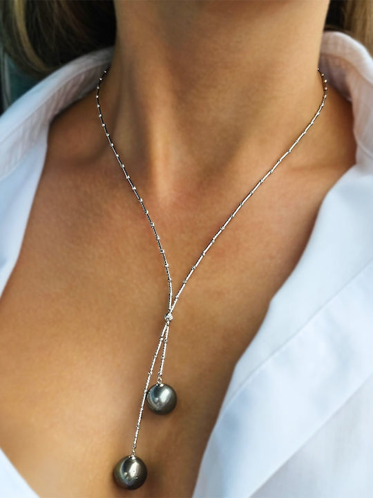 Necklace 18k White Gold Elements Black Pearls South Sea F126564