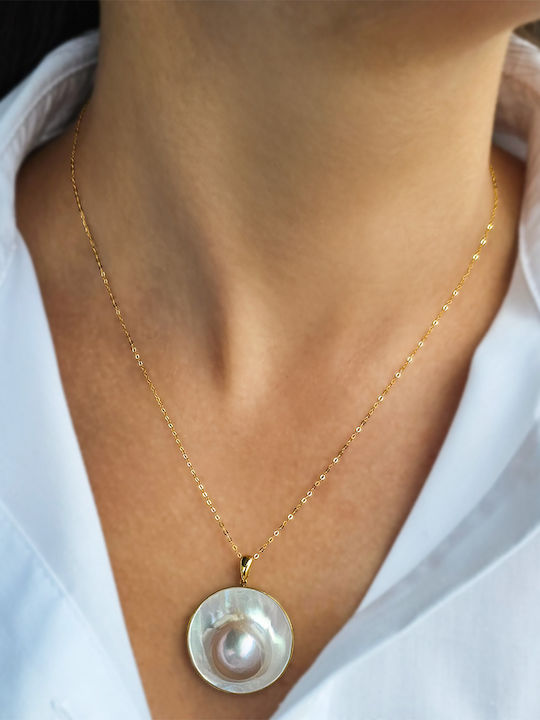Μενταγιόν Κ18 Χρυσό Mother Pearl F126538