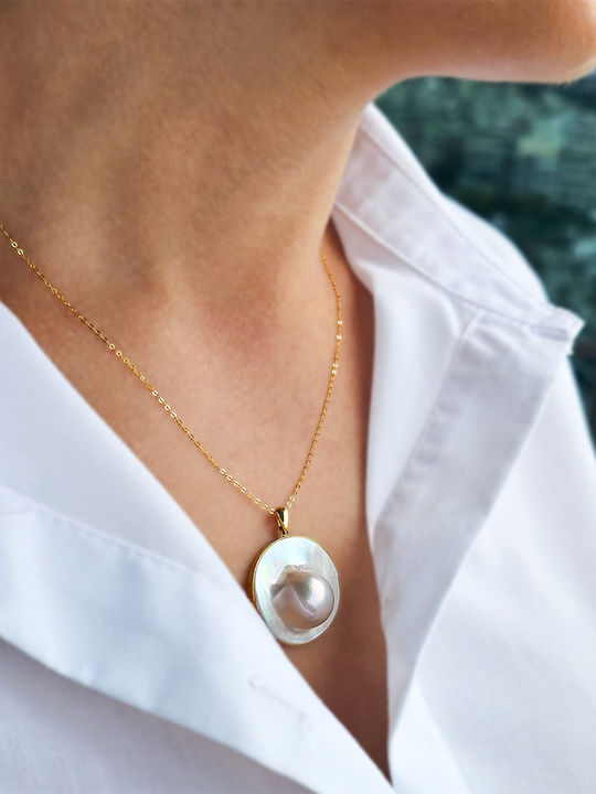 Μενταγιόν Κ18 Χρυσό Mother Pearl F126538