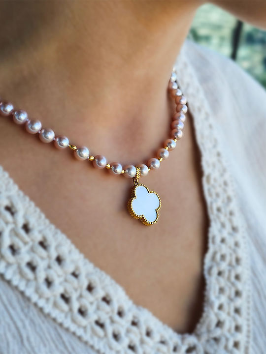 Necklace 18k Gold Pendant Shell Pearl Salmon Pearls F125785