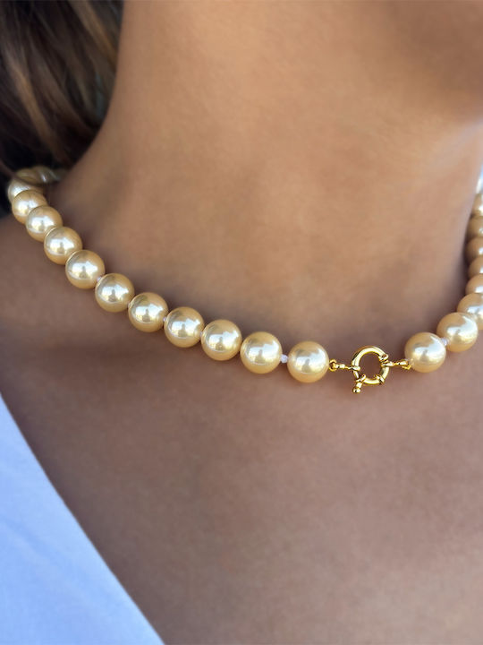 Κολιέ 925 Ασημένιο Επιχρυσωμένο Κούμπωμα Gold Shell Pearl S126439