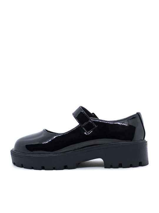 Kids Anatomic Patent Leather Ballerinas with Adjustable Metal Clasp Black