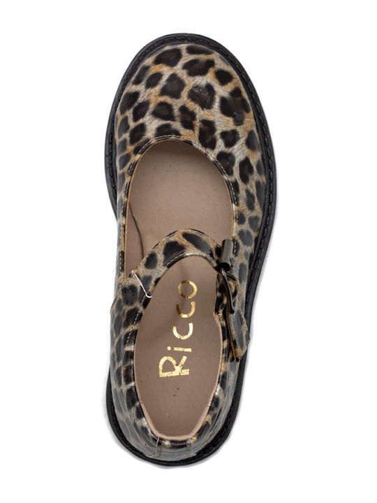 Kids Leather Ballerinas with Adjustable Metal Clasp Brown