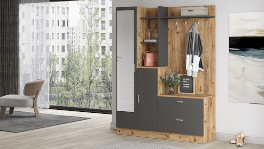 Mobilier de Intrare cu Oglindă / Cuier & Dulap pentru Pantofi Oak-anthracite 140x36.8x181.8cm