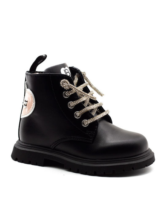 Leather Kids Boots with Laces Black