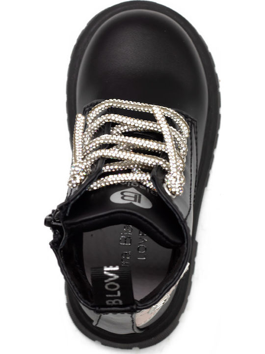 Leather Kids Boots with Laces Black