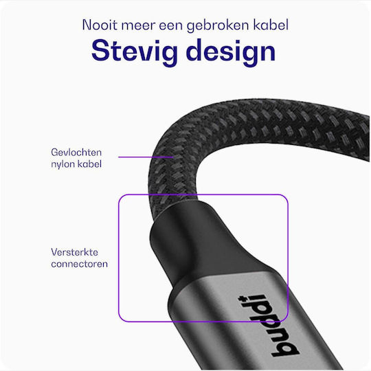 Buddi 3.5mm Male To 3.5mm Male Black 1m Audio Cable With Gold Plated Terminals