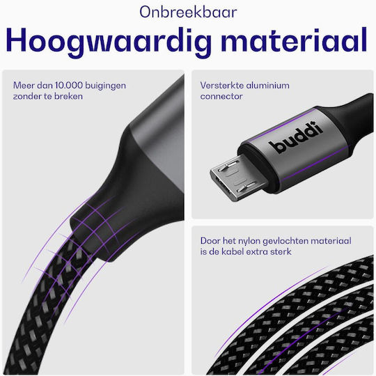 Buddi Flex Tip-C în MicroUSB Negru 2m