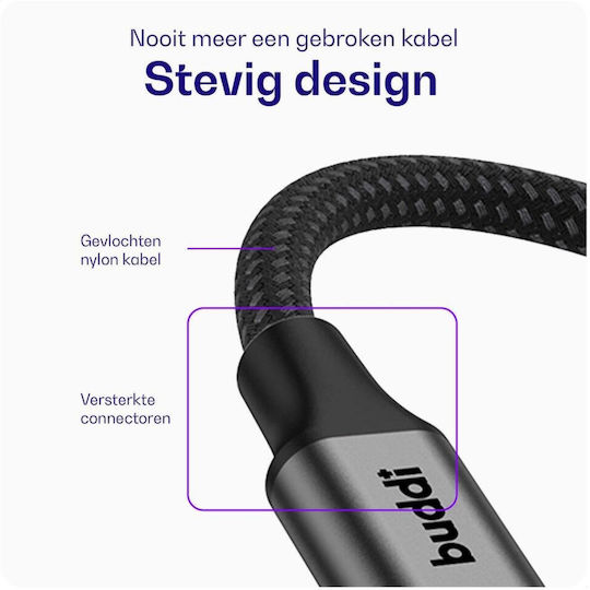 Buddi Редовна USB 2.0 Кабел USB-C мъжки - микро USB-A мъжки 12W Черен 0.3м