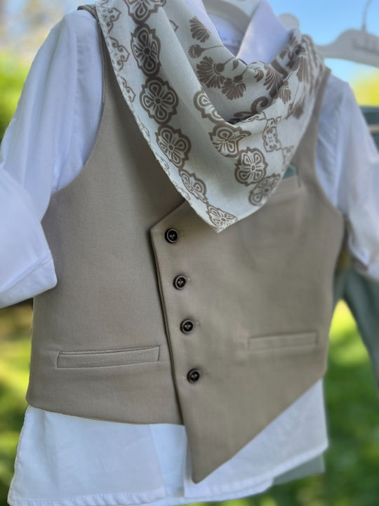 Bambolino Costum de Botez cu Vestă pentru Băiat Bej