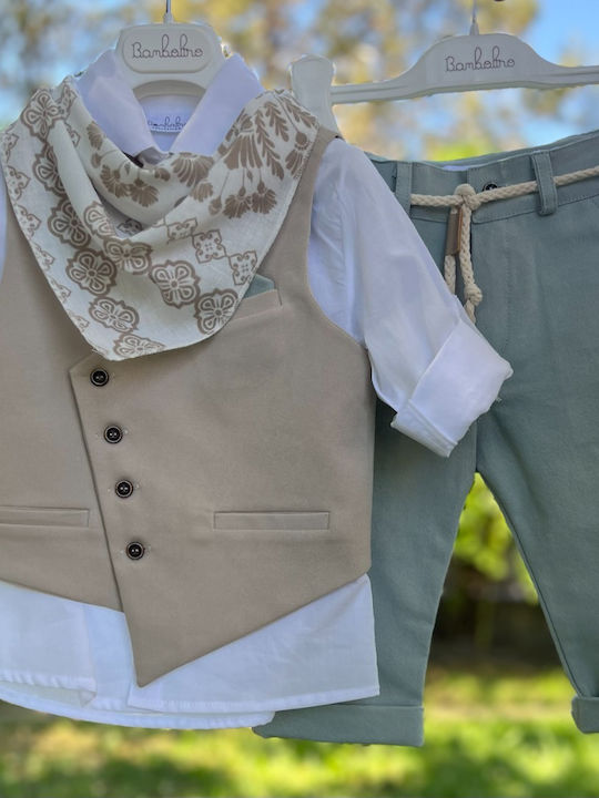 Bambolino Costum de Botez cu Vestă pentru Băiat Bej