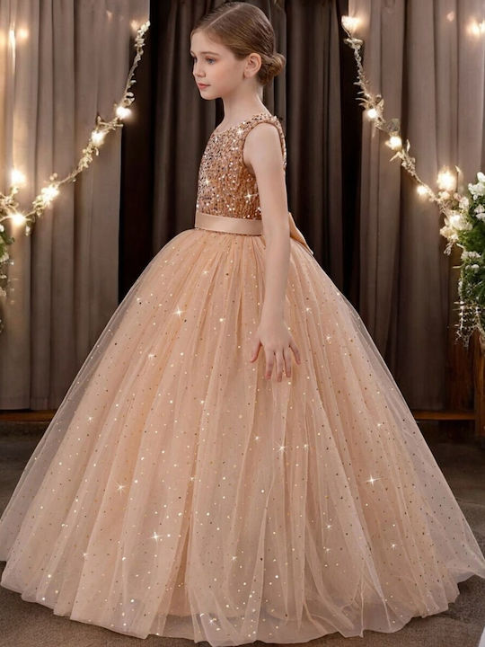 Children's Dress Sleeveless with Sequins Gold
