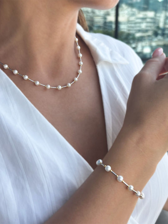 Margaritari Set with Necklace & Bracelet from Gold 14K with Pearls