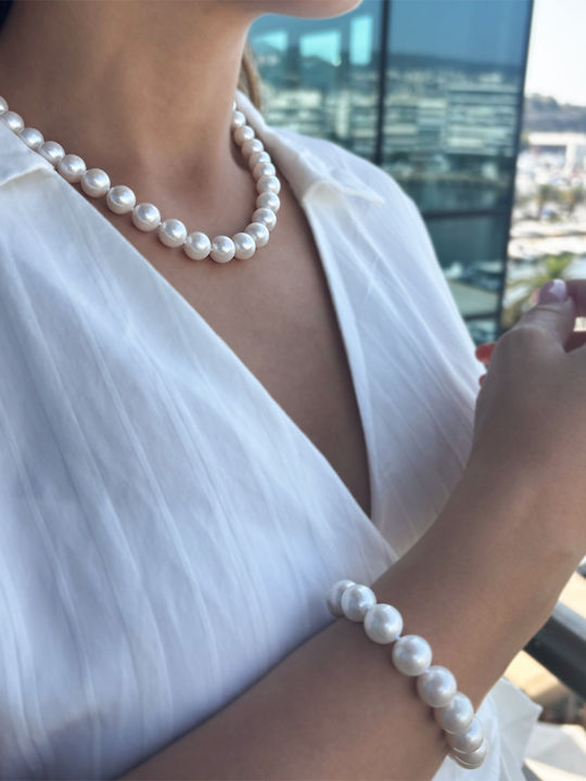 Margaritari Σετ με Κολιέ & Βραχιόλι από Λευκόχρυσο 14K με Πέρλες