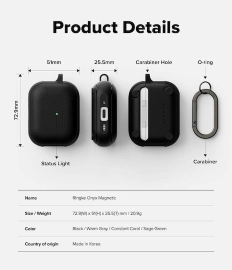 Ringke Onyx Magnetic Hülle Silikon mit Haken in Schwarz Farbe für Apple AirPods Pro 3