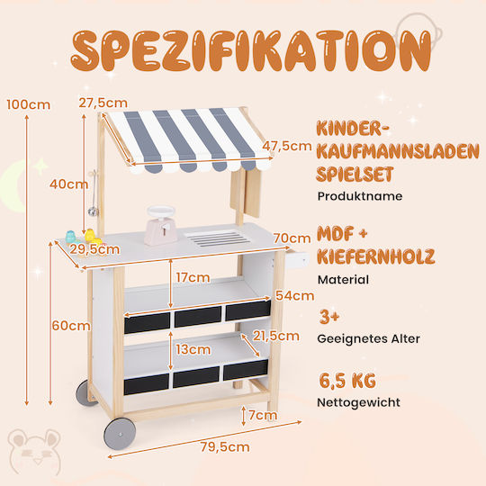 Costway Kids Wooden Ice Cream Cart 6 Ice Creams 2 Shelves Grey Tp10051wh