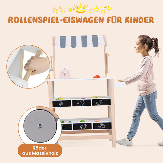 Costway Kids Wooden Ice Cream Cart 6 Ice Creams 2 Shelves Grey Tp10051wh