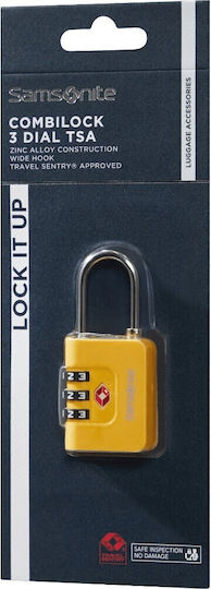 Samsonite 3dial Steel Padlock Brass Combination with TSA Certification 32mm Yellow 1pcs