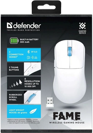 Defender Fame GM-516 Ασύρματο Gaming Ποντίκι 10000 DPI Λευκό