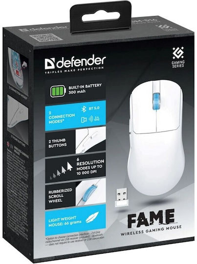 Defender Fame GM-516 Ασύρματο Gaming Ποντίκι 10000 DPI Λευκό