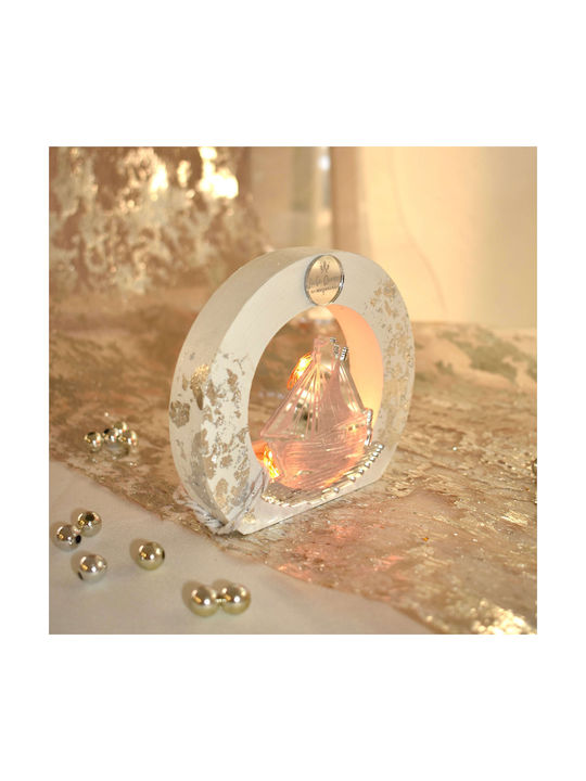 LiebeQueen Handmade Tabletop Lucky Charm Boat Silver made of Wood 1pcs