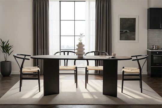 Sabella Oval Wooden Dining Room Table Black Wood 200x90x75cm
