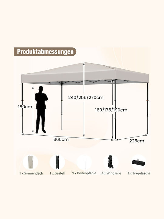 Costway Πτυσσόμενο Κιόσκι Κήπου Μπεζ 3.65x2.25m