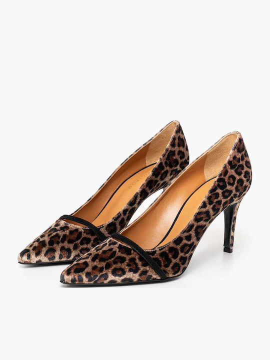 Semiramis Δερμάτινες Γόβες Animal Print Καφέ