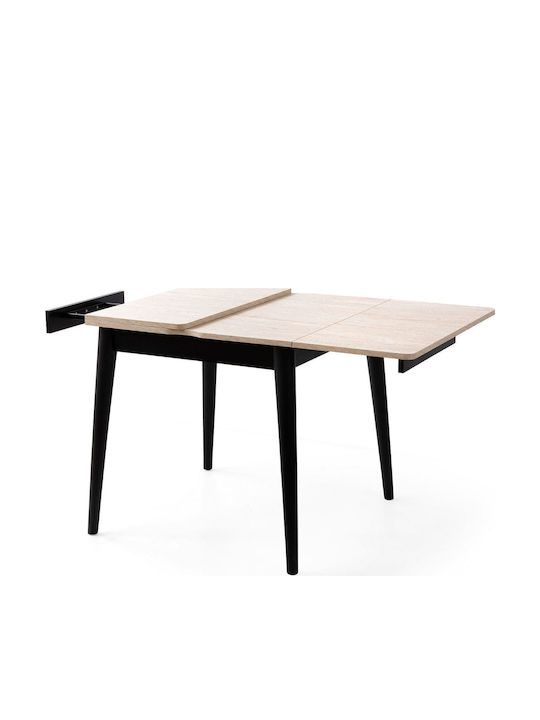 Totem Table Dining Room Extendable Wooden with Plastic Frame Travertine Black 80x80x75cm