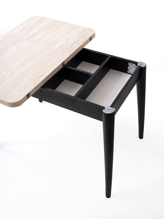 Totem Table Dining Room Extendable Wooden with Plastic Frame Travertine Black 80x80x75cm