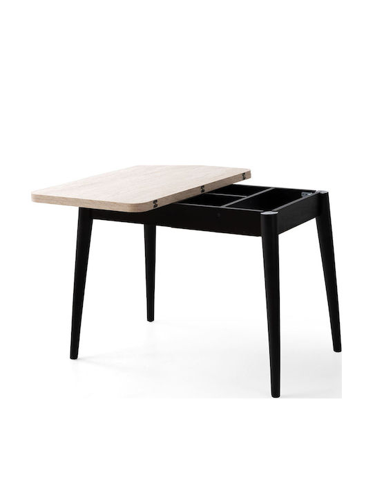 Totem Table Dining Room Extendable Wooden with Plastic Frame Travertine Black 80x80x75cm