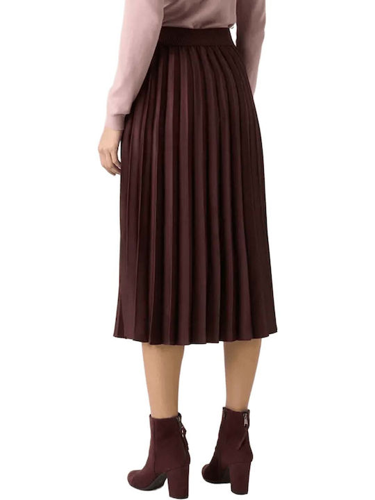 MORE & MORE Plissiert Hochtailliert Midi Rock Brown