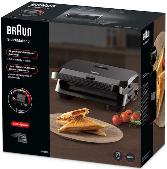 Braun Snack Maker 5 Сандвич тостер за 2 Сандвичи 800W Черна