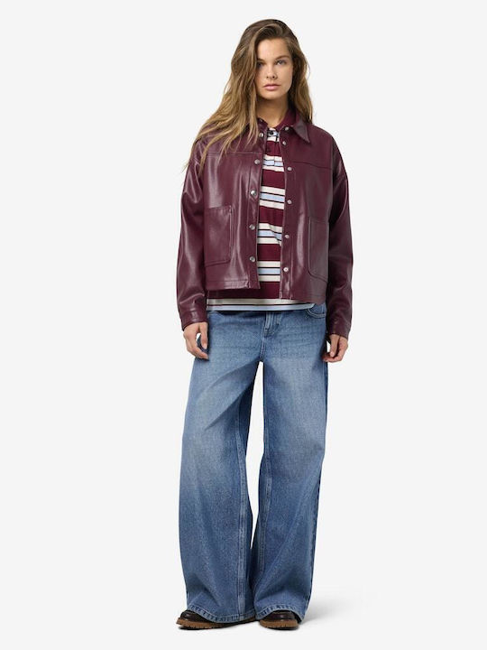 Women's Leather Long Sleeve Shirt Violet