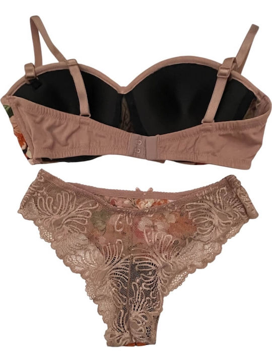 Jadea Lace Underwear Set with Bra & Brazil mocha