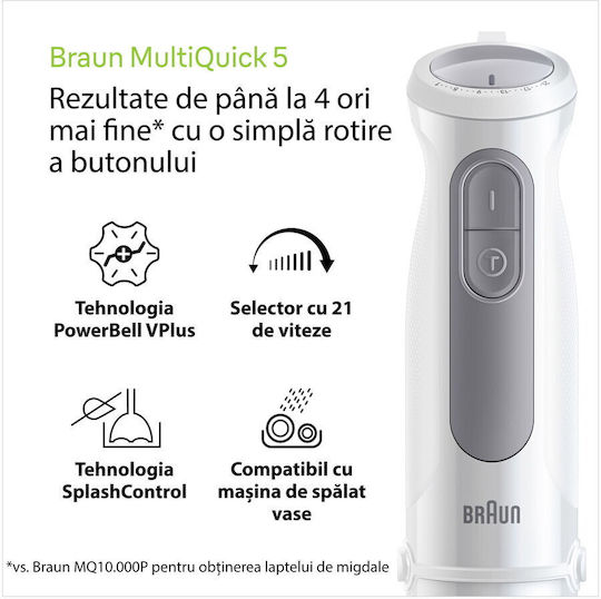 Braun MultiQuick 5 Ръчен Блендер с Неръждаема Пръчка 1000W Бял
