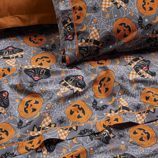 Das Home Sheet Set Single from Cotton & Polyester Grey, Orange 170x240cm 3pcs